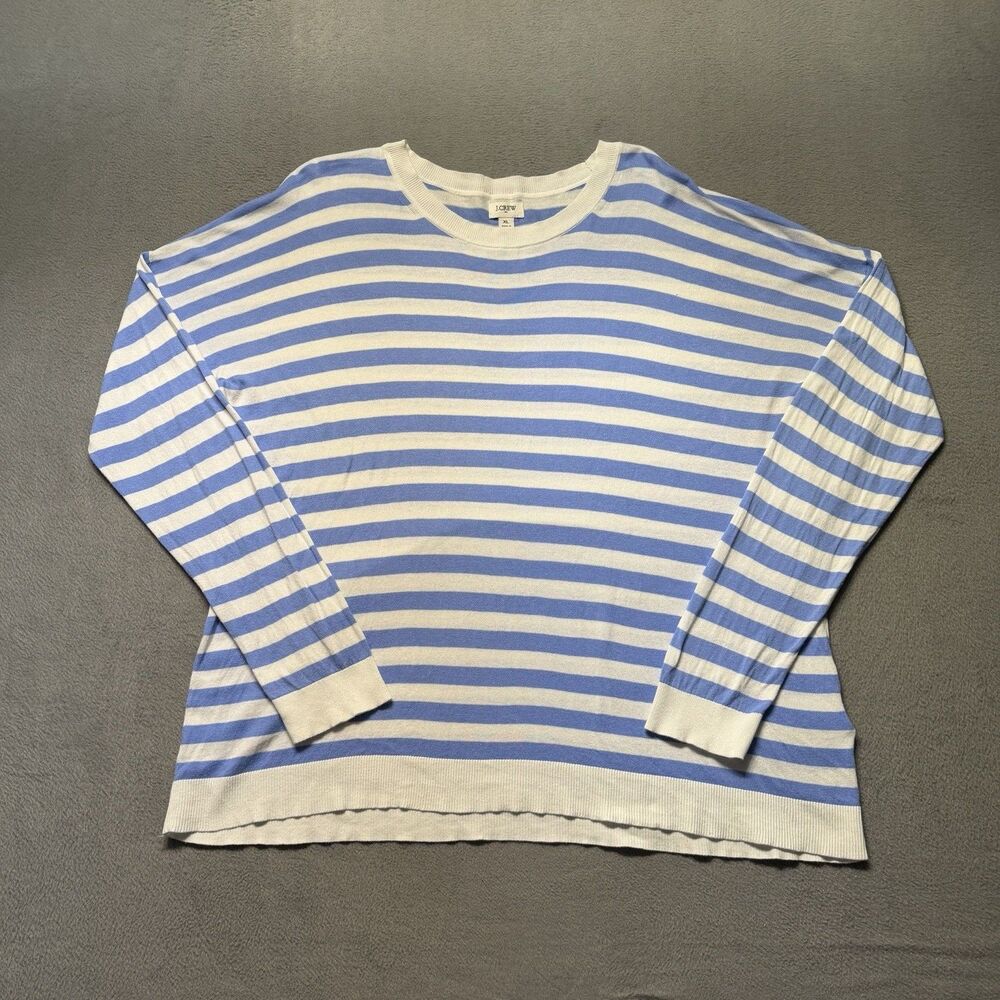 J.Crew Women’s XL Sweater Blue White Striped 100% Cotton Crewneck Pullover